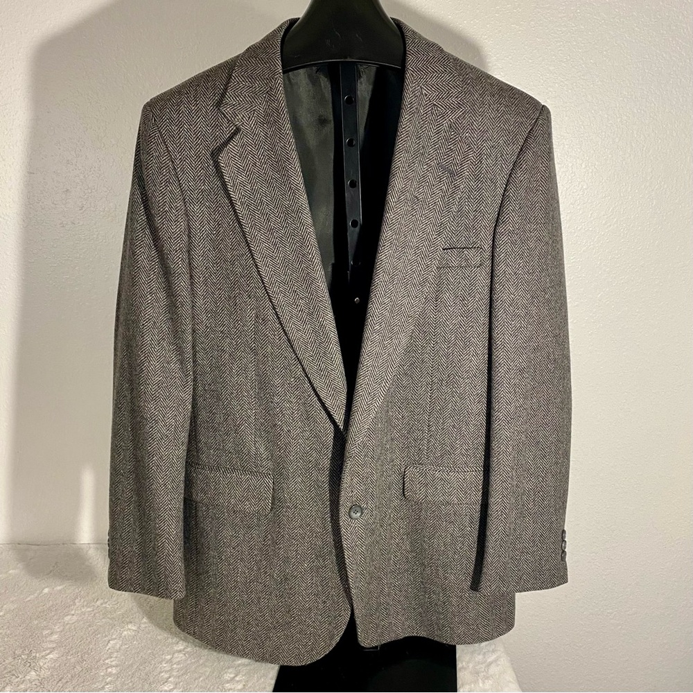 Vintage Towncraft Gray Herringbone Wool & Lambs Wool Sports Coat Size 42L